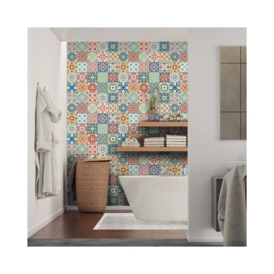 Sada 60 nástěnných samolepek Ambiance Wall Decal Cement Tiles Montanares, 15 x 15 cm