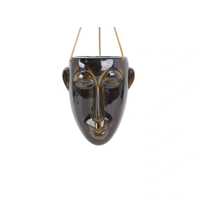 Tmavě hnědý závěsný květináč PT LIVING Mask, výška 22,3 cm